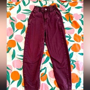 Zara paper bag baggy jeans in burgundy